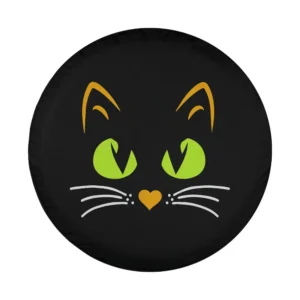Green eyes orange ears cat face halloween design for spare tire cover