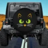 Green eyes orange ears cat face halloween spare tire cover no camera hole for Jeep RV