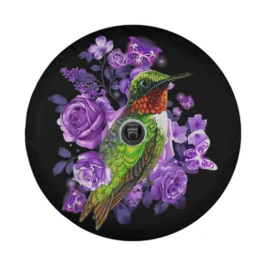 Green hummingbird purple rose butterflies spring lover tire cover design