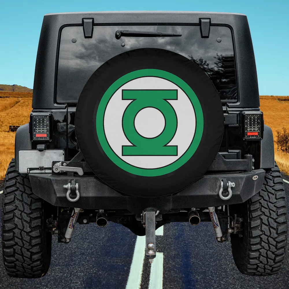 Green Lantern large logo superhero camper spare tire cover with no camera hole on Jeep