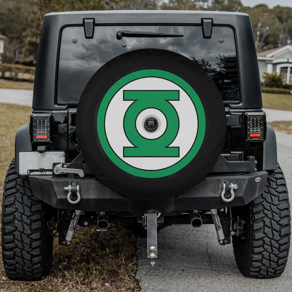 Green Lantern large logo superhero camper spare tire cover with backup camera hole for Jeep or RV