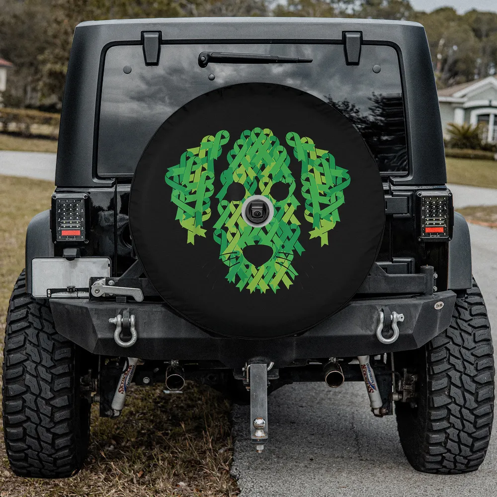 Green ribbon dog face awareness spare tire cover with camera hole for Jeep SUV RV