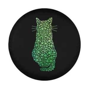 Green shamrock cat silhouette St Patricks Day tire cover design only