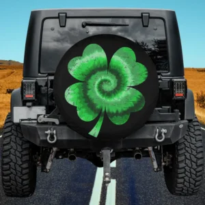 Green Tie Dye Shamrock Swirl St Patricks Day Spare Tire Cover No Camera Hole