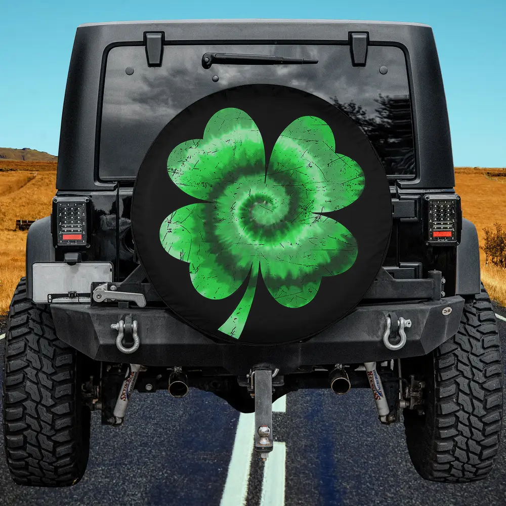 Green Tie Dye Shamrock Swirl St Patricks Day Spare Tire Cover No Camera Hole