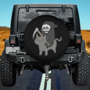 grim reaper cat cartoon halloween spare tire cover no camera hole for Jeep
