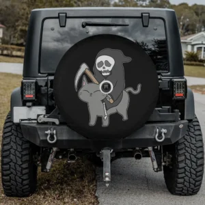 grim reaper cat cartoon halloween spare tire cover with camera hole for SUV