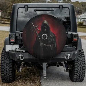 satanic grim reaper with demonic staff dark occult spare tire cover with camera hole
