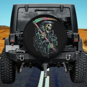 grim reaper neon scythe black cats spare tire cover no camera hole