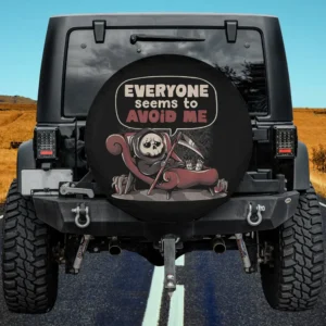 grim reaper red couch funny skeleton halloween spare tire cover no camera hole for Jeep SUV RV