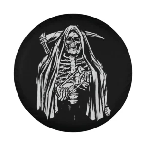 Grim reaper skeleton holding hourglass Halloween tire cover design only