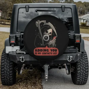 grim reaper skeleton smartphone adding you to my contacts list funny halloween spare tire cover with backup camera hole