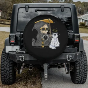grim reaper sunglasses angel kitten cat spare tire cover with camera hole