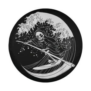 Grim reaper surfing great wave Halloween tire cover design only
