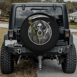 Grim reaper weed bong smoking skull skeleton spare tire cover with backup camera hole