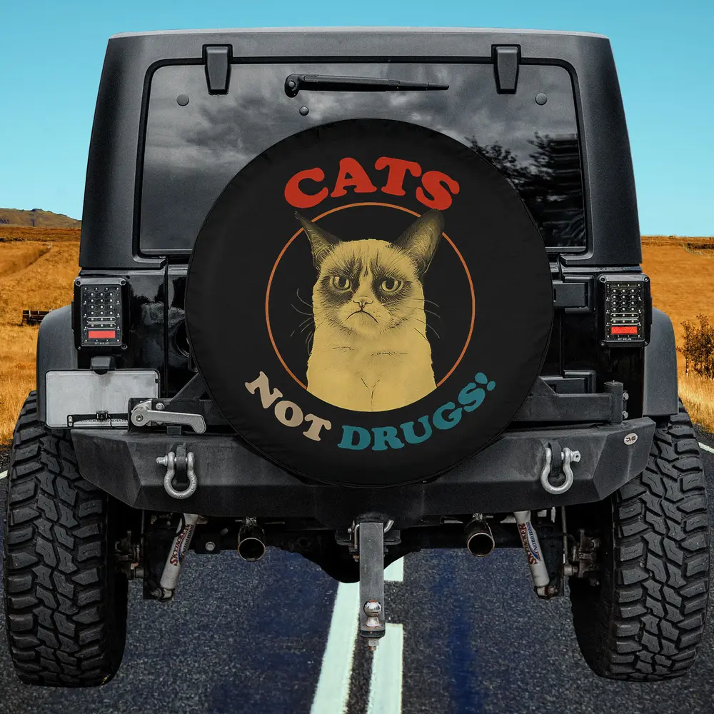 grumpy cat retro anti drug message spare tire cover with no camera hole for Jeep SUV RV