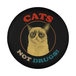grumpy cat retro anti drug message spare tire cover design closeup