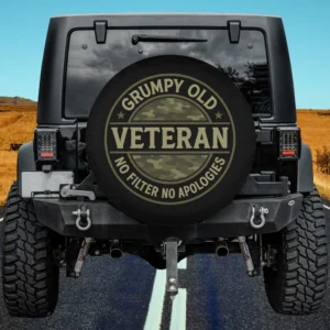 Grumpy Old Veteran camo badge military spare tire cover no camera hole for Ford Bronco Sport