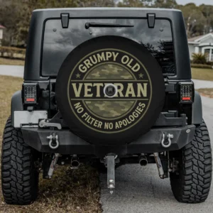Grumpy Old Veteran camo badge military spare tire cover with camera hole for Ford Bronco Sport