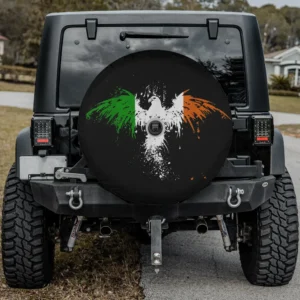 Grunge phoenix Irish tricolor splatter spare tire cover with backup camera hole