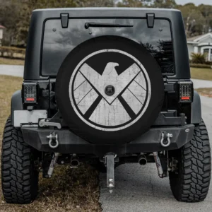 Marvel S.H.I.E.L.D. grungy eagle logo spare tire cover with backup camera hole