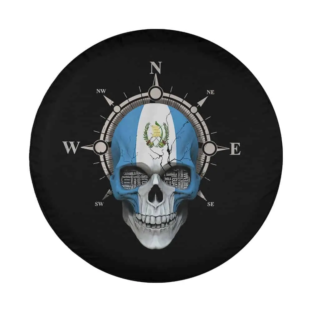 Guatemalan flag compass skull heritage design for spare tire cover closeup
