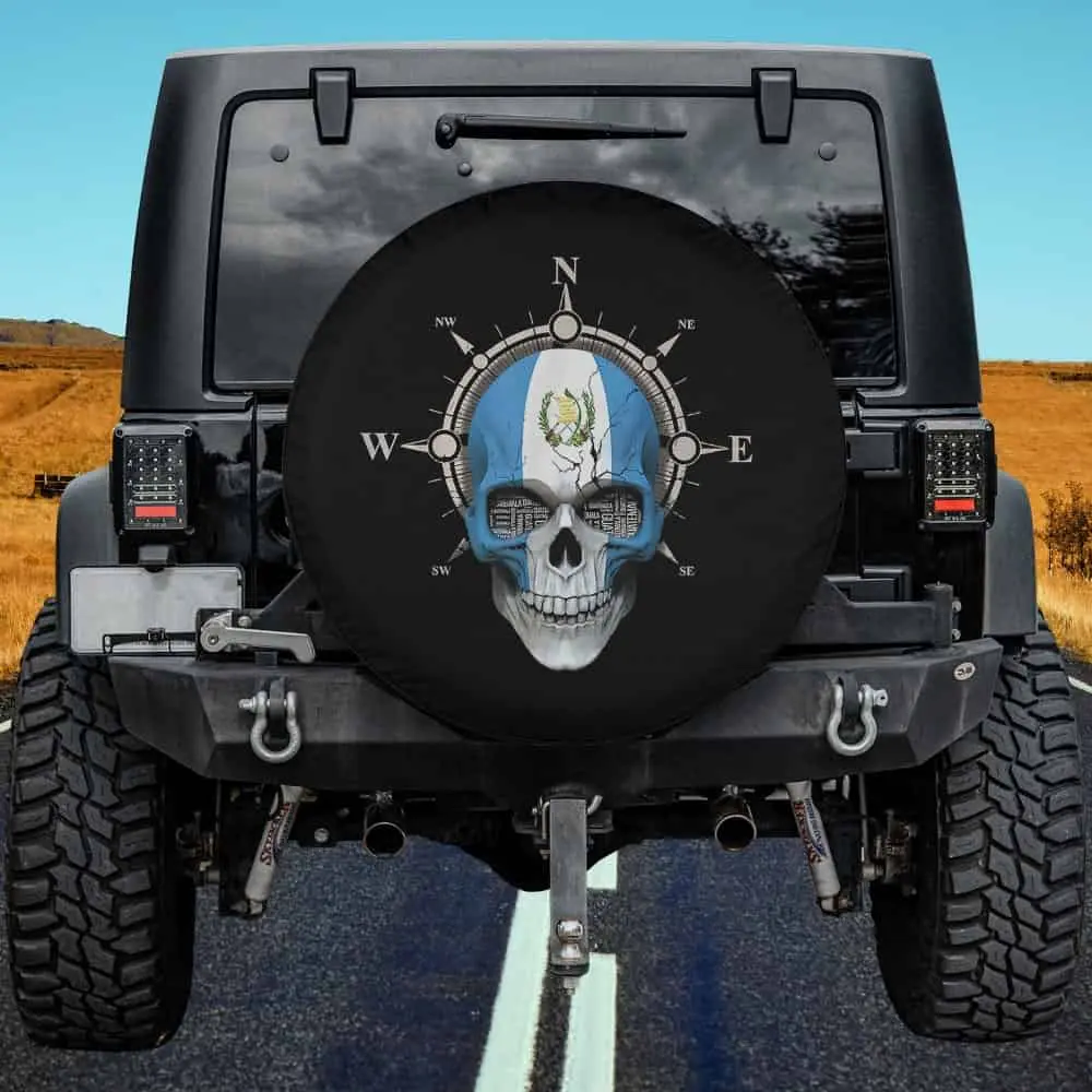 Guatemalan flag compass skull heritage spare tire cover without camera hole for Jeep RV