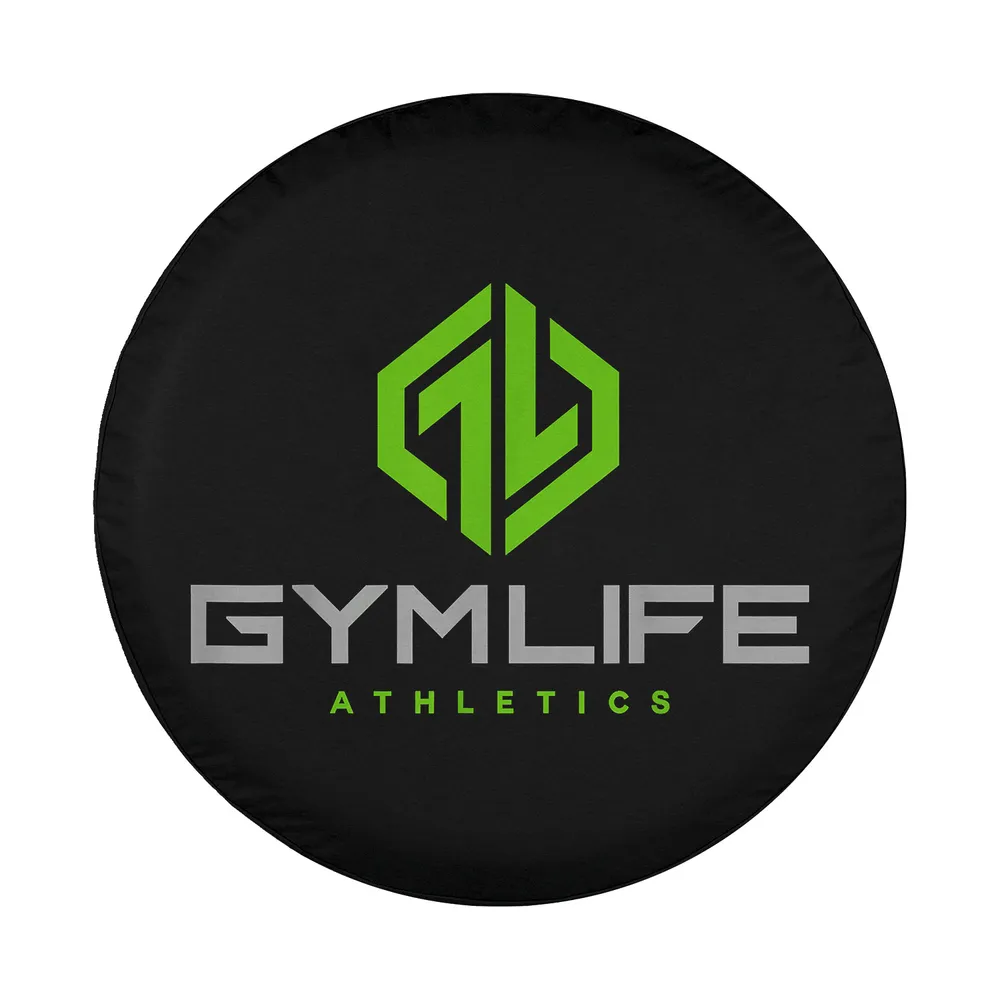 modern neon green gym life athletics logo design for spare tire cover