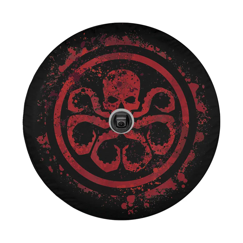 Close-up of Hail Hydra logo graphic octopus design on spare tire cover