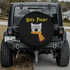 hairy pawter glasses scarf cat spare tire cover with backup camera hole for SUV