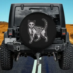 Halloween cat skeleton graphic cat spare tire cover without camera hole for Jeep