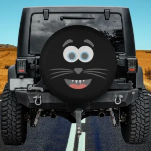 Halloween emoticon blue eyes cat face spare tire cover with no camera hole on Jeep