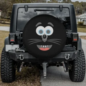 Halloween emoticon blue eyes cat face spare tire cover with camera hole for SUV or RV