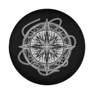 Detailed hand drawn compass and rope navigation art for spare tire cover