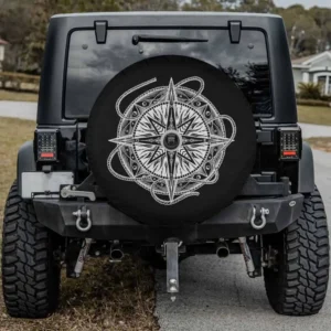 Hand drawn compass rope navigation spare tire cover with camera hole for Jeep SUV RV