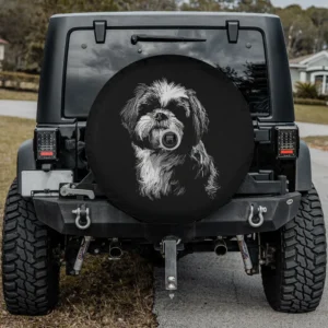 Hand drawn Shih Tzu sketch dog lover spare tire cover with backup camera hole