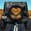 Heart maple leaves and pumpkins thankful Thanksgiving spare tire cover no camera hole