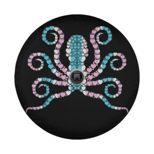 Heart mosaic octopus in trans pride flag colors tire cover design
