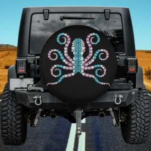 Heart mosaic octopus trans pride flag spare tire cover no camera hole
