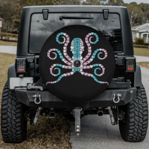 Heart mosaic octopus trans pride flag spare tire cover with camera hole