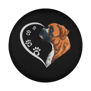 Boxer dog with heart and paw prints cute illustrated spare tire cover design