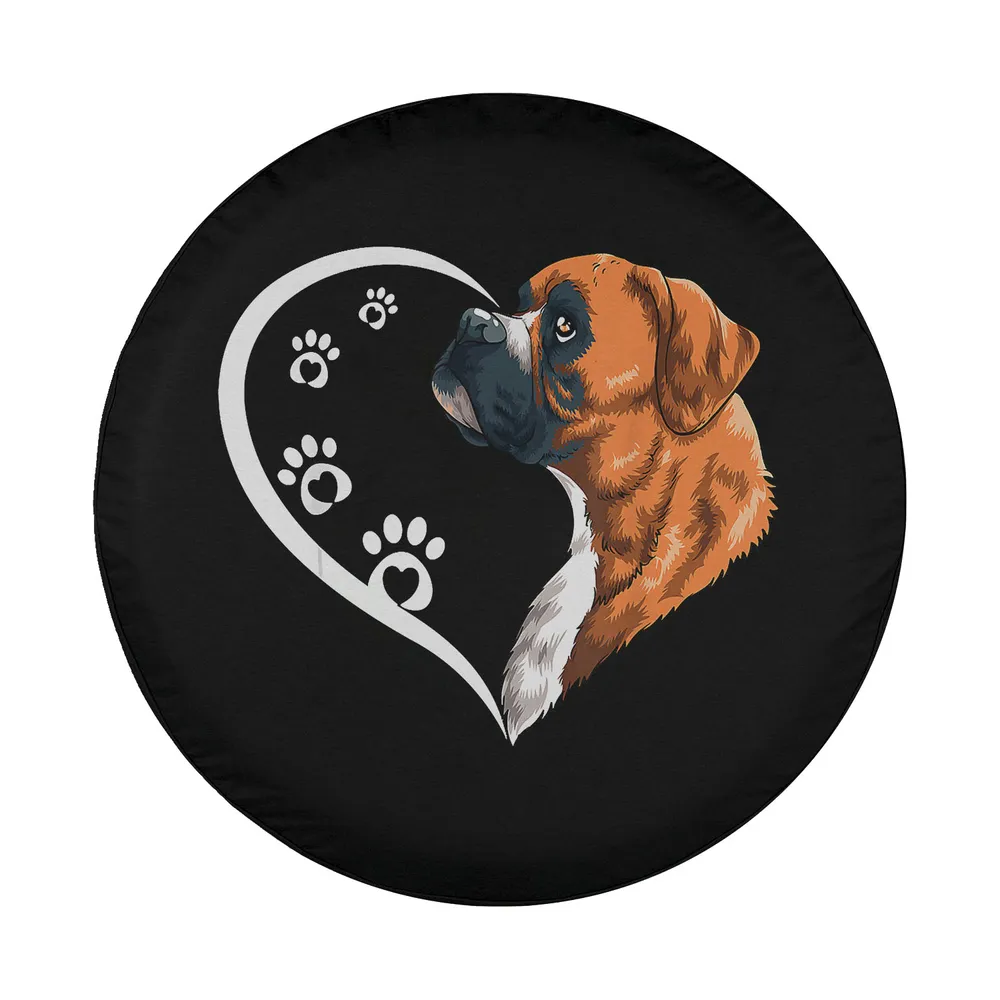Boxer dog with heart and paw prints cute illustrated spare tire cover design