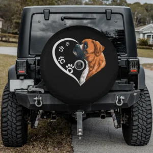 Heart paw prints boxer dog spare tire cover with backup camera hole for Jeep SUV RV