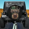 Highland cow camo American flag patriotic spare tire cover with no camera hole for Ford Bronco Sport