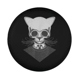 hipster cat skull sweater occult tire cover design closeup