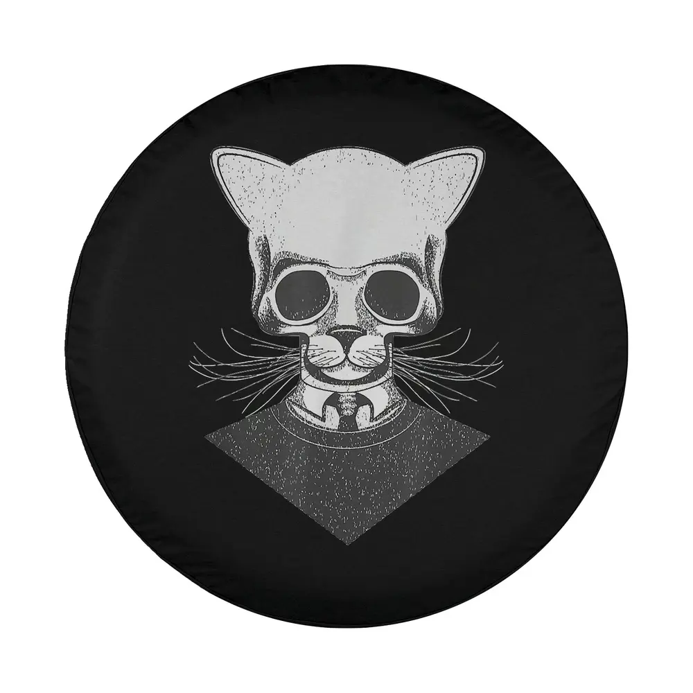 hipster cat skull sweater occult tire cover design closeup