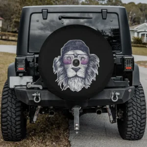 Hipster lion beanie glasses animal lovers spare tire cover with camera hole