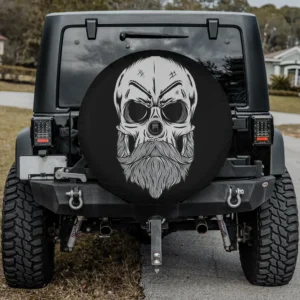 Cool hipster skull with beard and mustache skeleton spare tire cover with camera hole