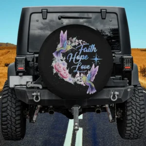 Hope Faith Love hummingbird peonies spare tire cover no camera hole for Jeep SUV RV