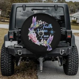 Hope Faith Love hummingbird peonies spare tire cover with camera hole for Jeep SUV RV